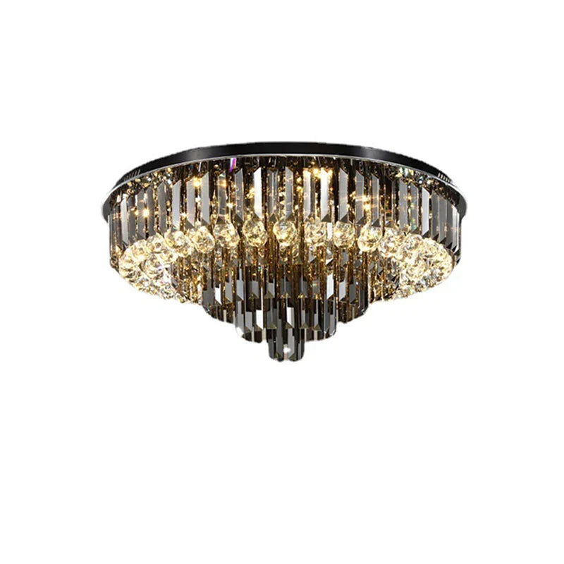 Modern Led Crystal Ceiling Chandelier - Creative Home Decor Lamp In Round Luxury Design (Black Gold