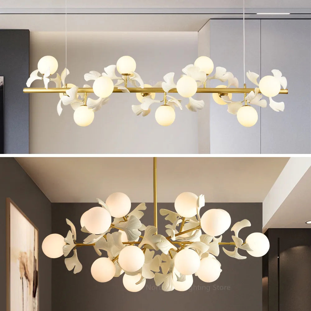 Nordic Led Chandelier - Ginkgo Leaf Design With Acrylic White Leaves For Living Rooms And Bedrooms