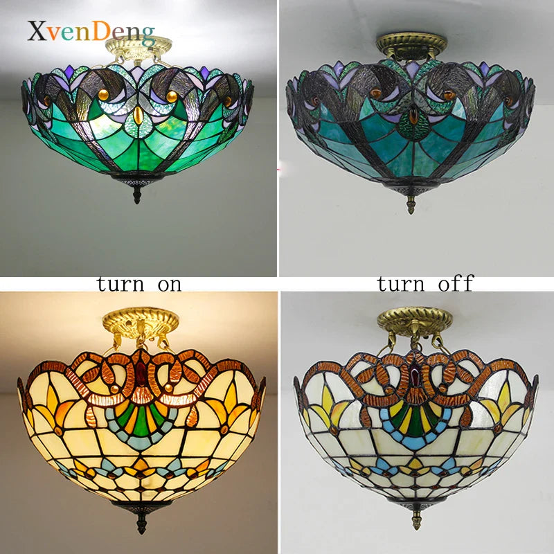 Vintage Mediterranean Tiffany Stained Glass Ceiling Lights - Elegance For Living Rooms Bedrooms