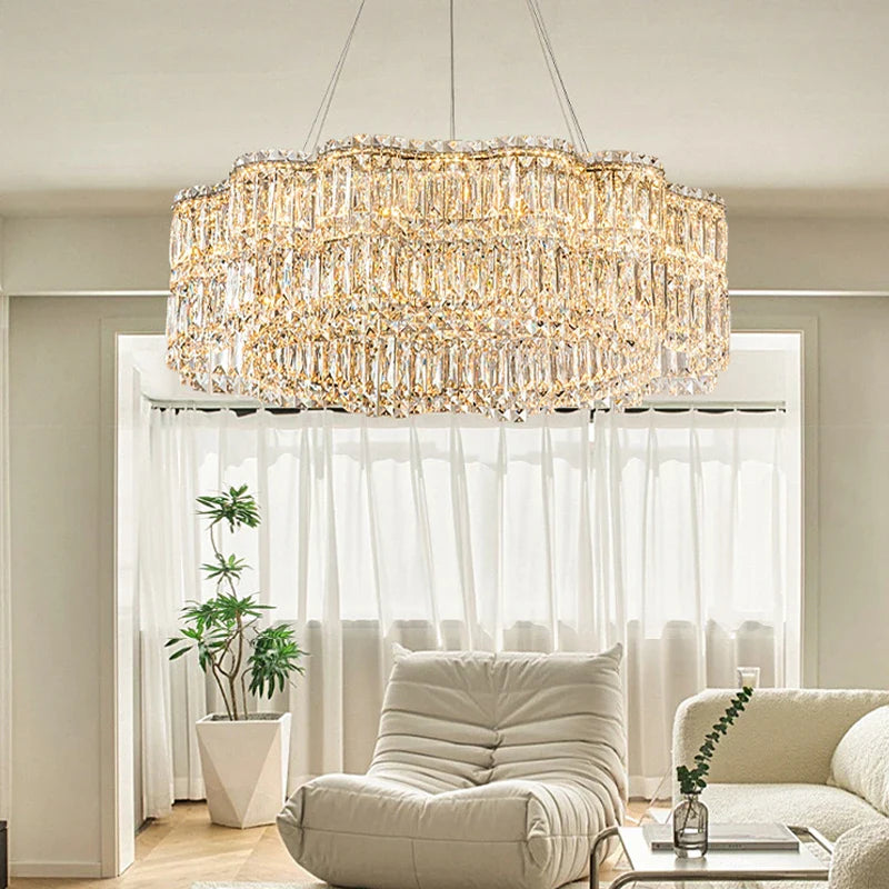 Flower Wave Crystal Luxury Ceiling Chandeliers - Modern Led Lustre Hanging Lamps For Dining Room