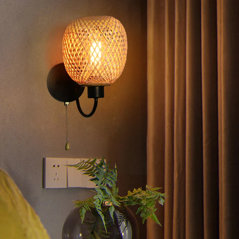 Vintage Rattan Bamboo Wall Sconce - Retro Lighting For Dining Bedroom And More Wall Lamp