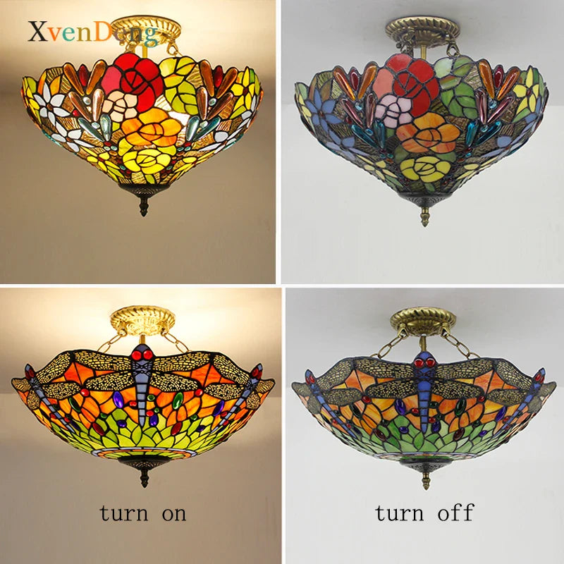 Vintage Mediterranean Tiffany Stained Glass Ceiling Lights - Elegance For Living Rooms Bedrooms