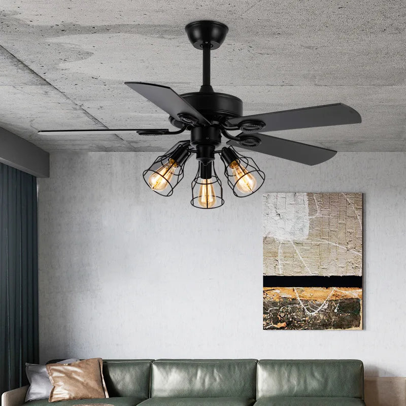 Black Ceiling Fans With Lights Remote Industrial Vintage Postmodern Fan Lamp For Kitchen Island