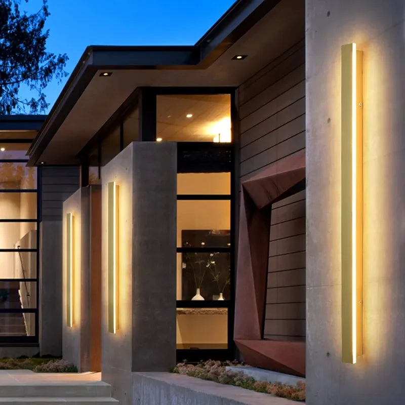 Elegant Golden Led Long Wall Light - Modern Outdoor Lighting For Country Villas Courtyards And