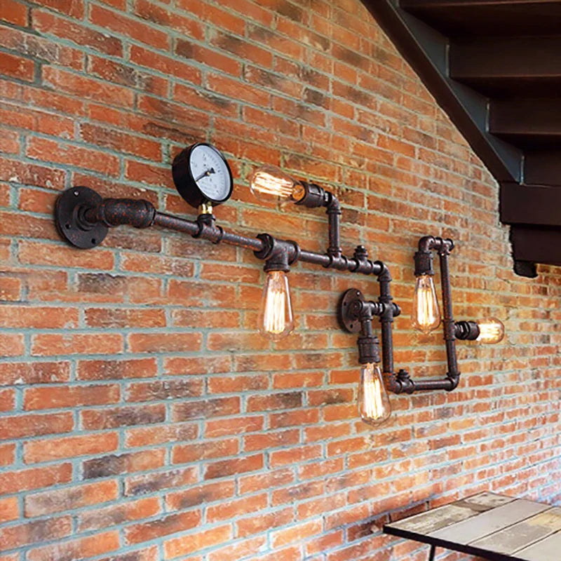 Vintage Retro Loft Industrial Wall Light - Unique Water Pipe Gear Led Lamp For Restaurant Bar And