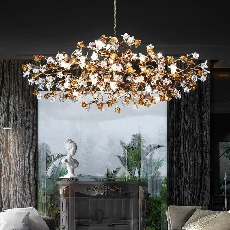 Charming Vintage Copper Flower Chandelier - Tree Branch Led Lighting For Dining Rooms Kitchen