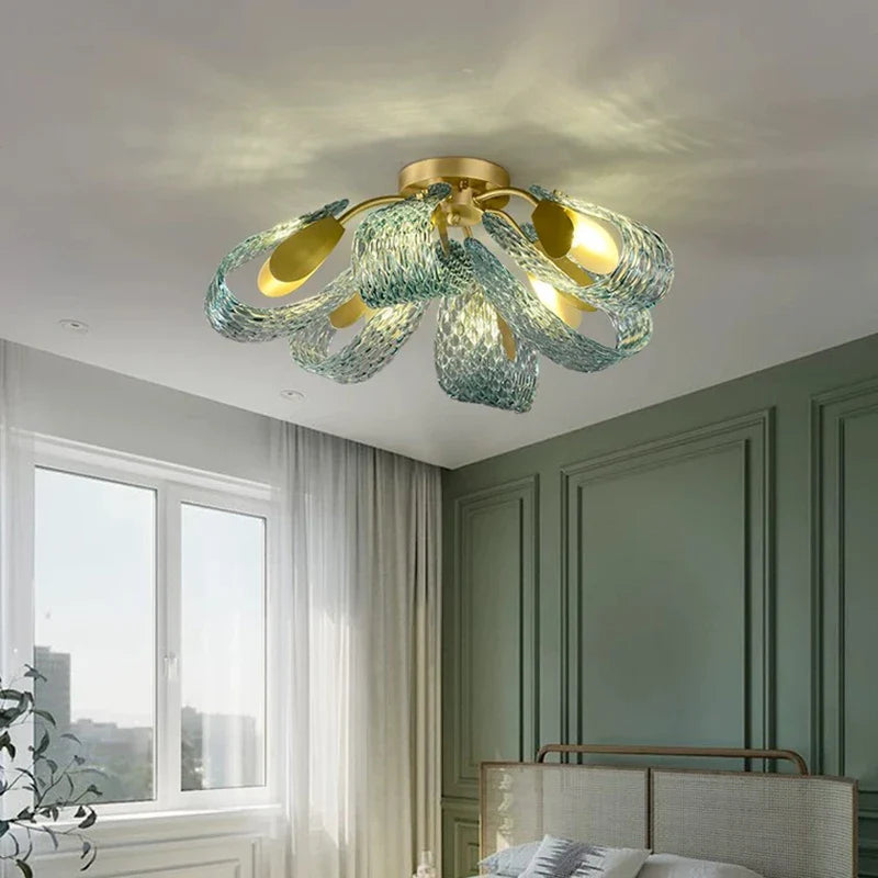 Modern Glass Decorative Ceiling Lights - Light Luxury Design In Yellow Copper And Blue For Bedrooms