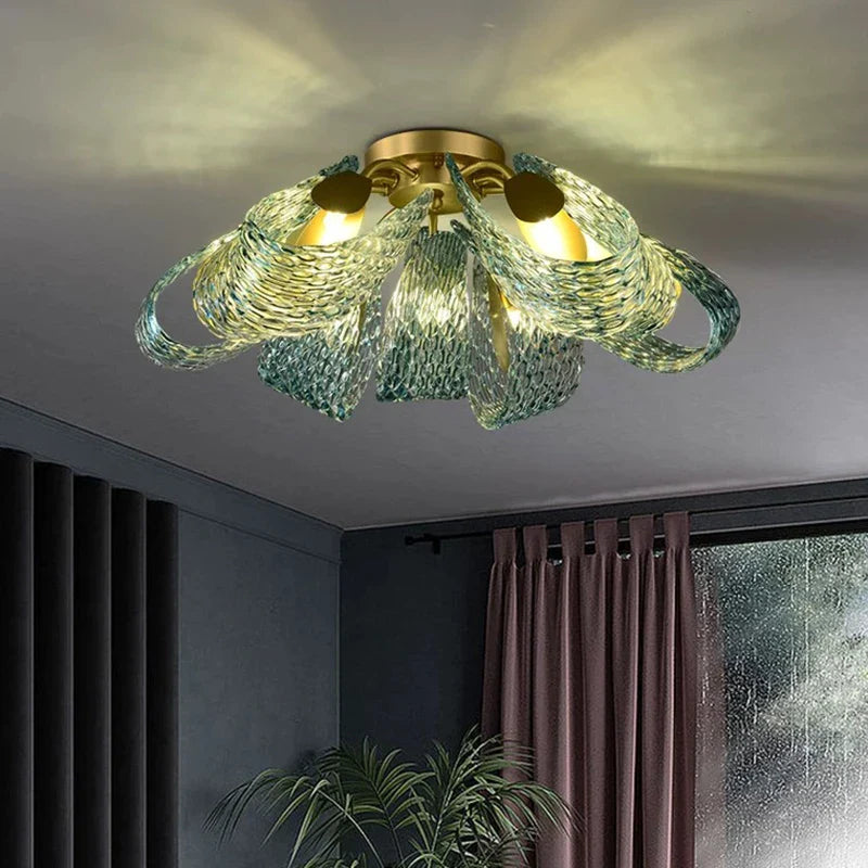 Modern Glass Decorative Ceiling Lights - Light Luxury Design In Yellow Copper And Blue For Bedrooms