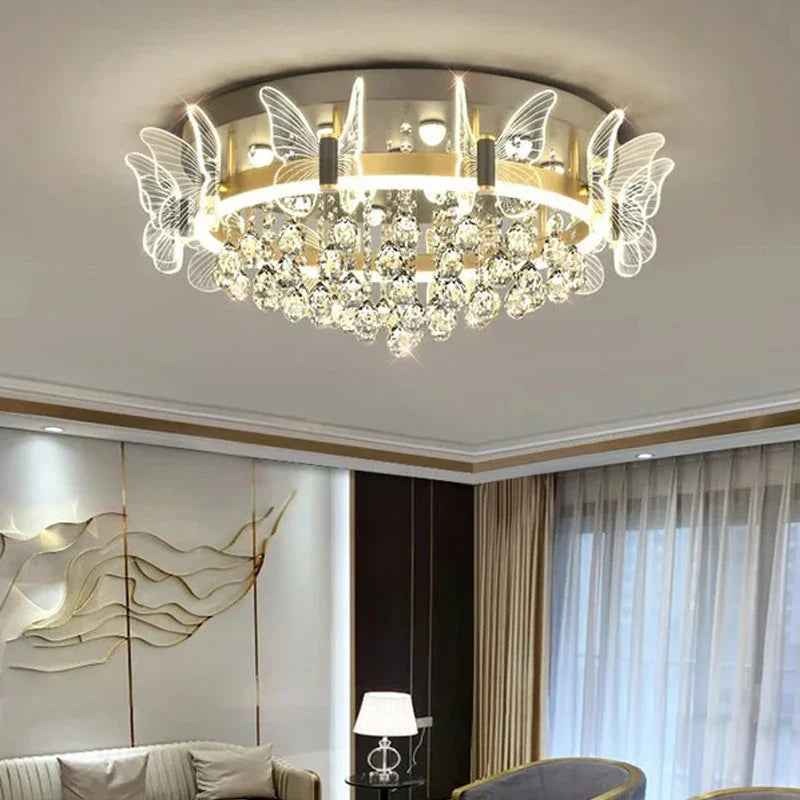 Cartoon Children’s Room Crystal Ceiling Light - Butterfly Chandelier And Balloon Led Bedroom For