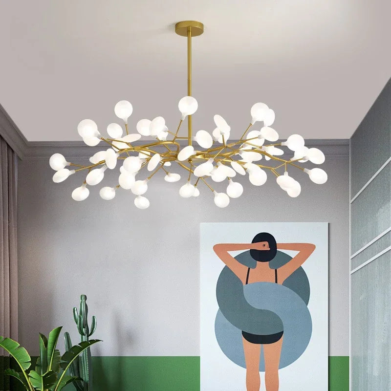 Modern Firefly Led Chandelier - Black And Gold Ceiling Pendant Lamp For Living Room Bedroom Hall