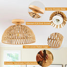 Boho Rattan Flush Mount Ceiling Light - Hand - Woven Elegance For Your Space Ceiling Light