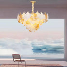 Modern Led Ginkgo Leaves Ceiling Chandelier - Elegant French Glass Lustre Decor Light Pendant Lights