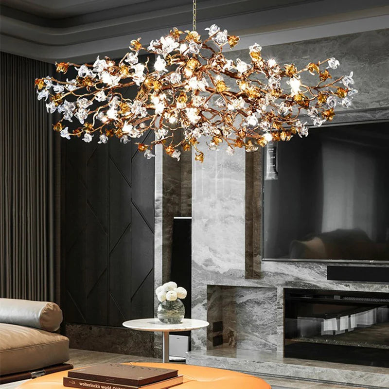 Charming Vintage Copper Flower Chandelier - Tree Branch Led Lighting For Dining Rooms Kitchen