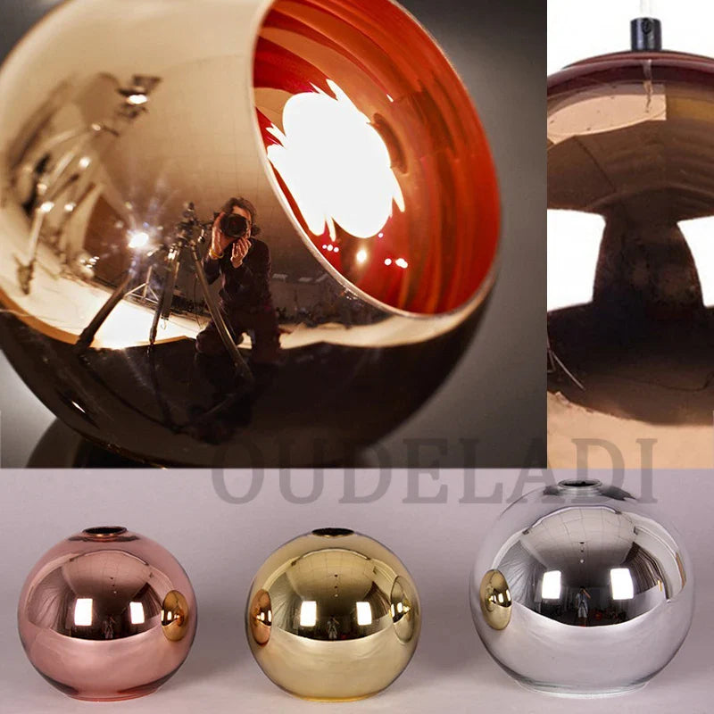 Vintage Loft Pendant Lights With Plated Copper Gold And Silver Accents - Glass Ball Hanging Lamp