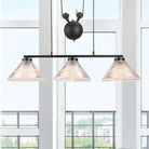 Adjustable Pulley Industrial Cone Pendant With Prismatic Glass - Black 2/3 - Light Island Lamp 3 /