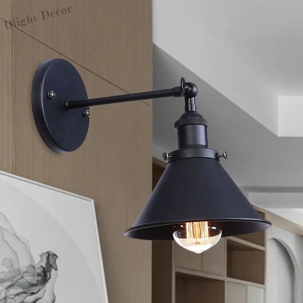 Alice - Industrial Black And Brass Flared Sconce Wall Lamp