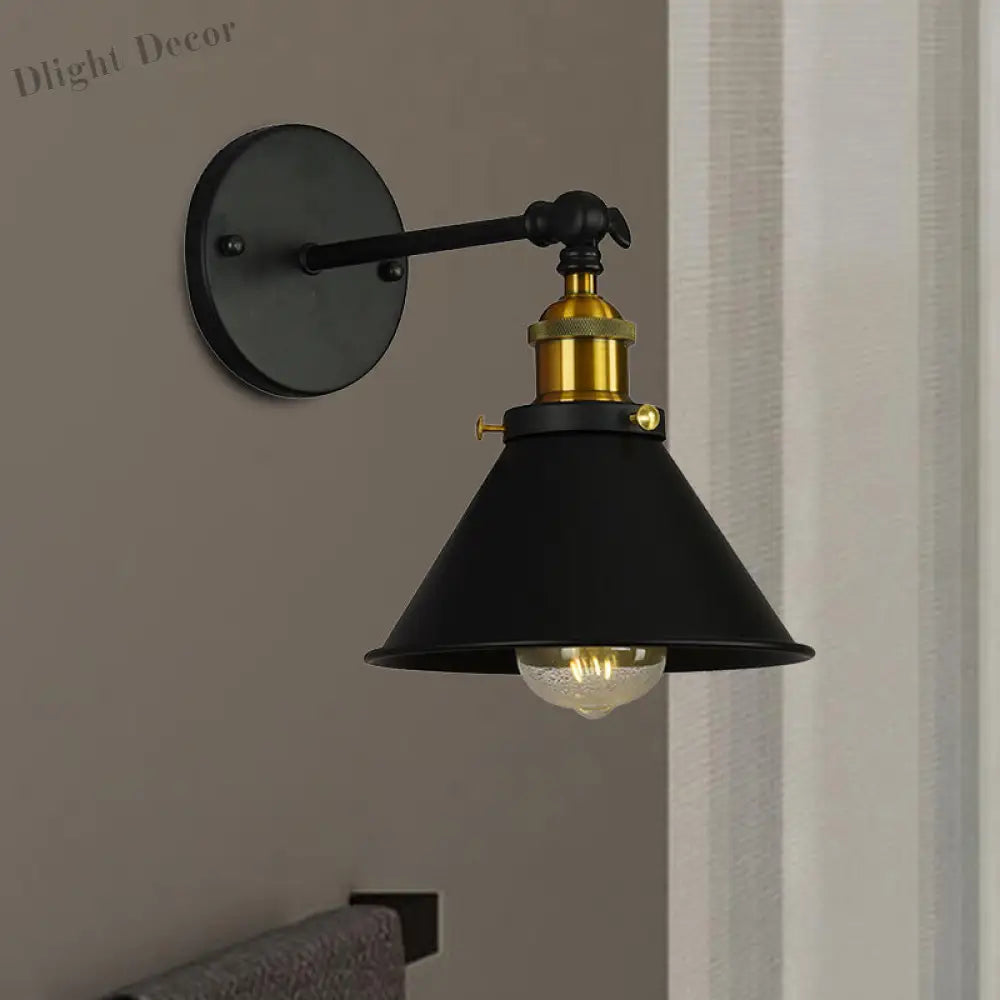 Alice - Industrial Black And Brass Flared Sconce Wall Lamp