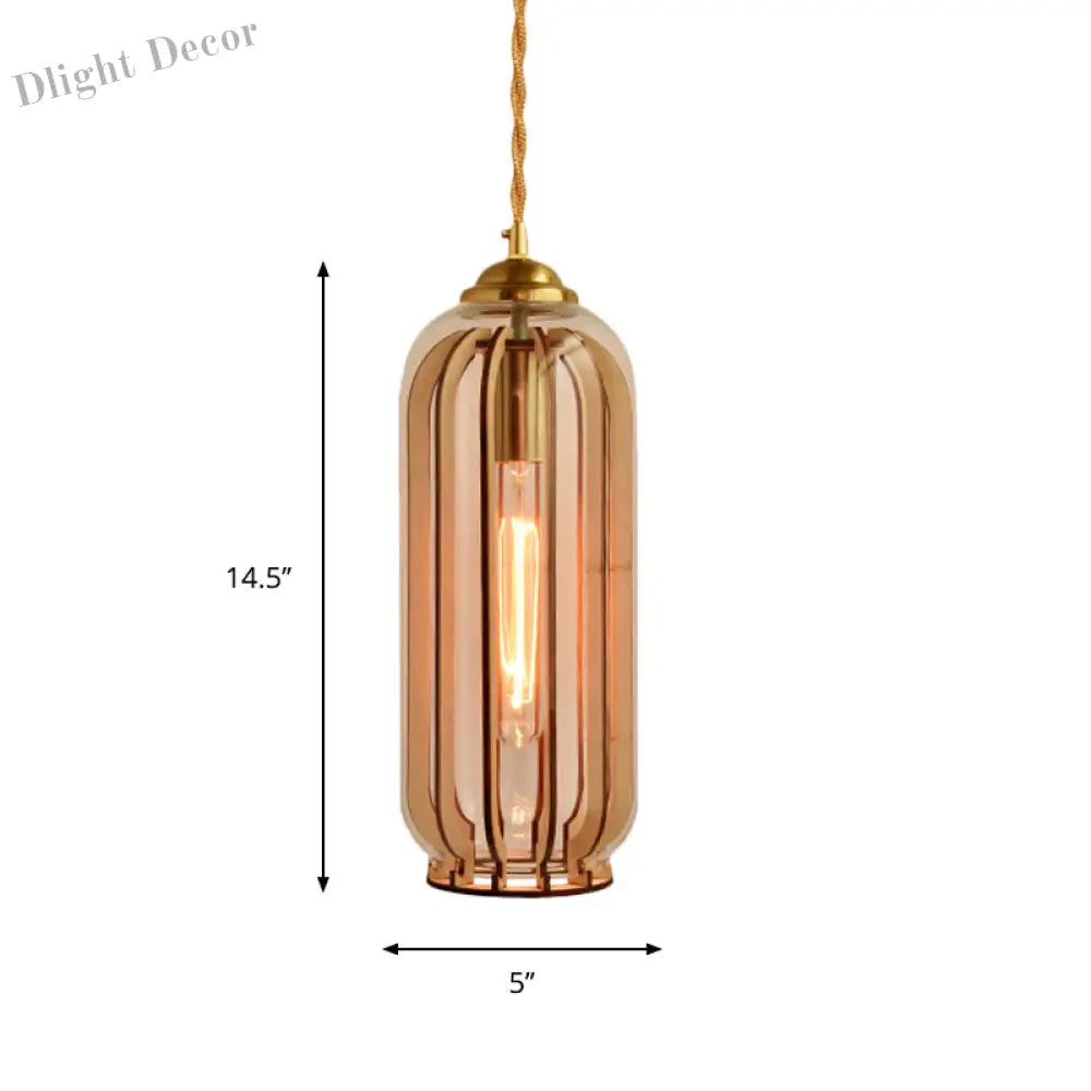 Alice’s Amber Glass Industrial Pendant Light - Capsule/Dome Design For Dining Room Lighting