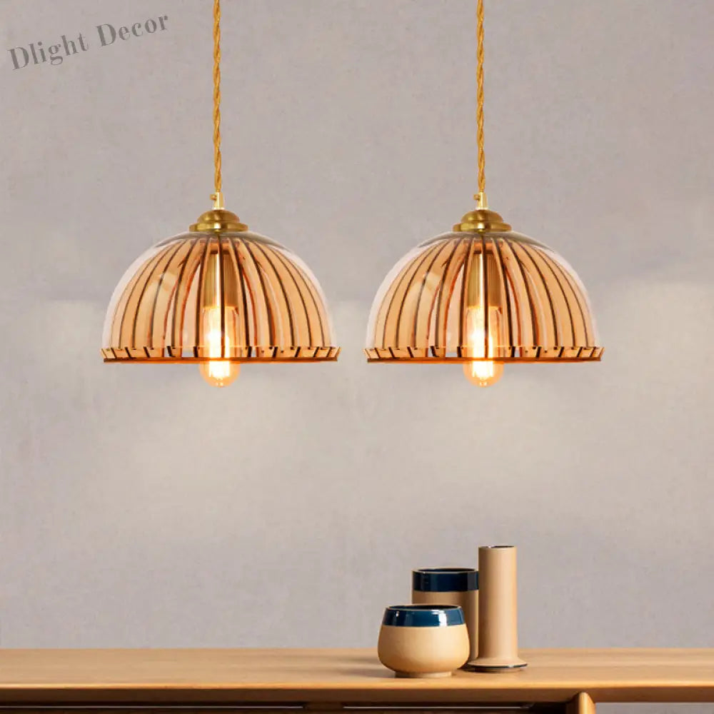 Alice’s Amber Glass Industrial Pendant Light - Capsule/Dome Design For Dining Room Lighting