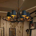 American Industrial Antler Chandelier With Vintage Black Lampshade - Perfect For Dining Rooms