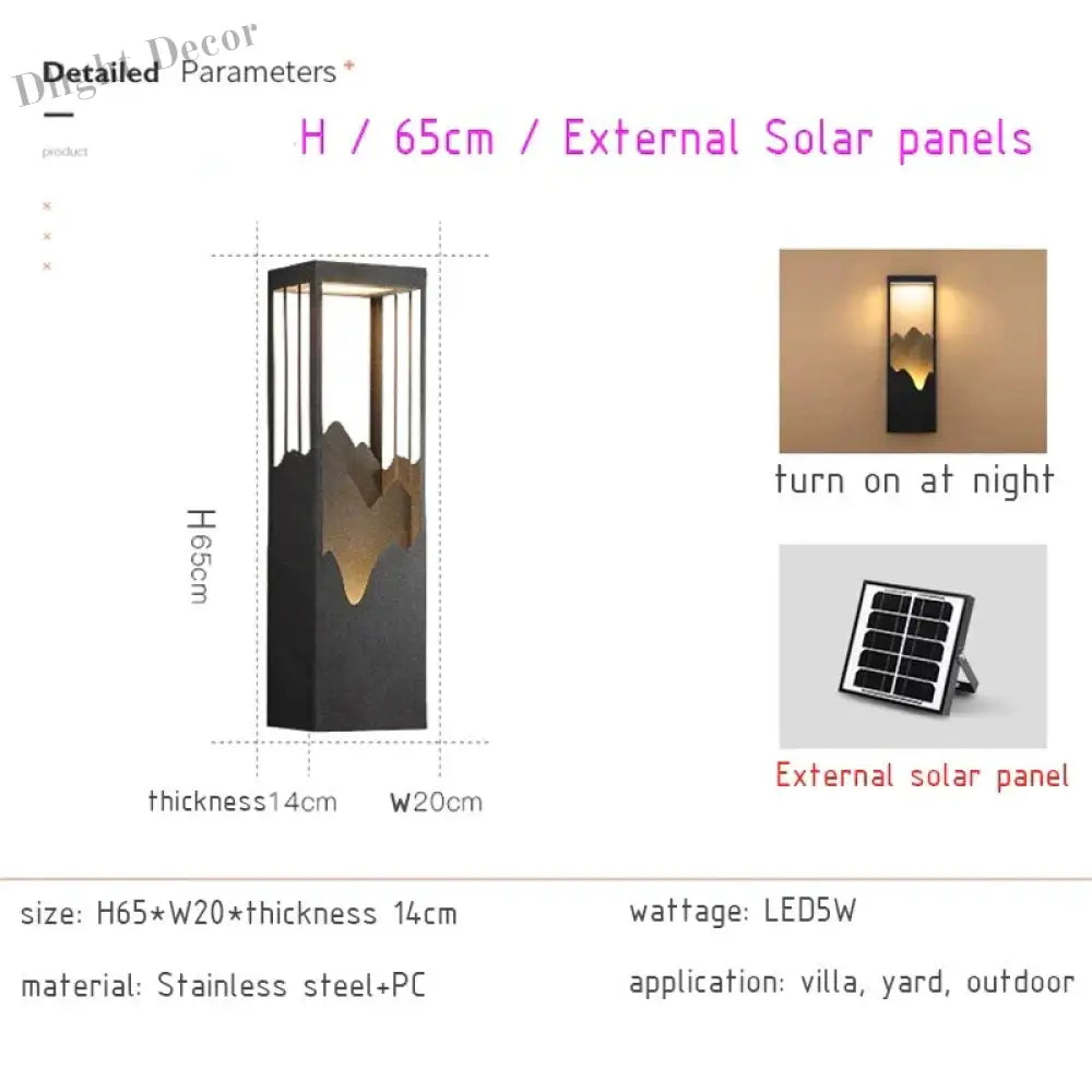 Anaïs’s Waterproof Solar Led Outdoor Light - Chic Garden And Street Lamps H65Cm Solar Panel A Wall