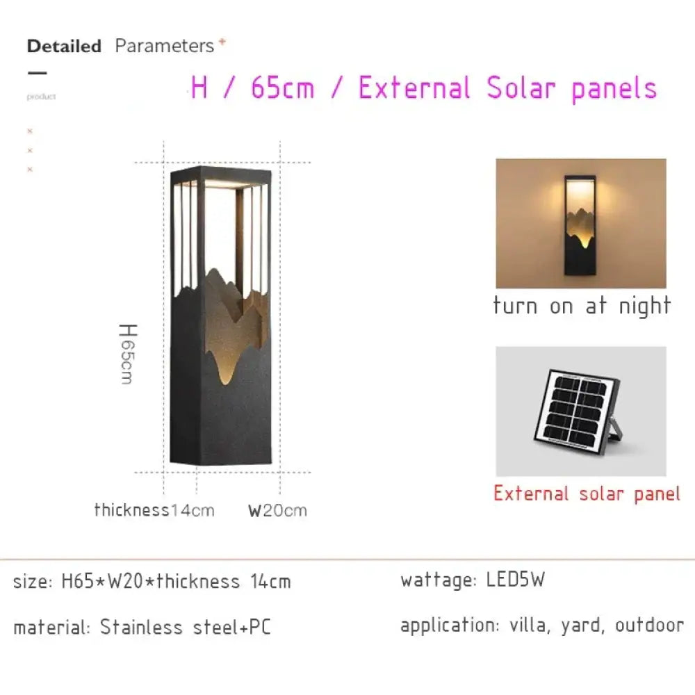 Anaïs’s Waterproof Solar Led Outdoor Light - Chic Garden And Street Lamps H65Cm Solar Panel A Wall