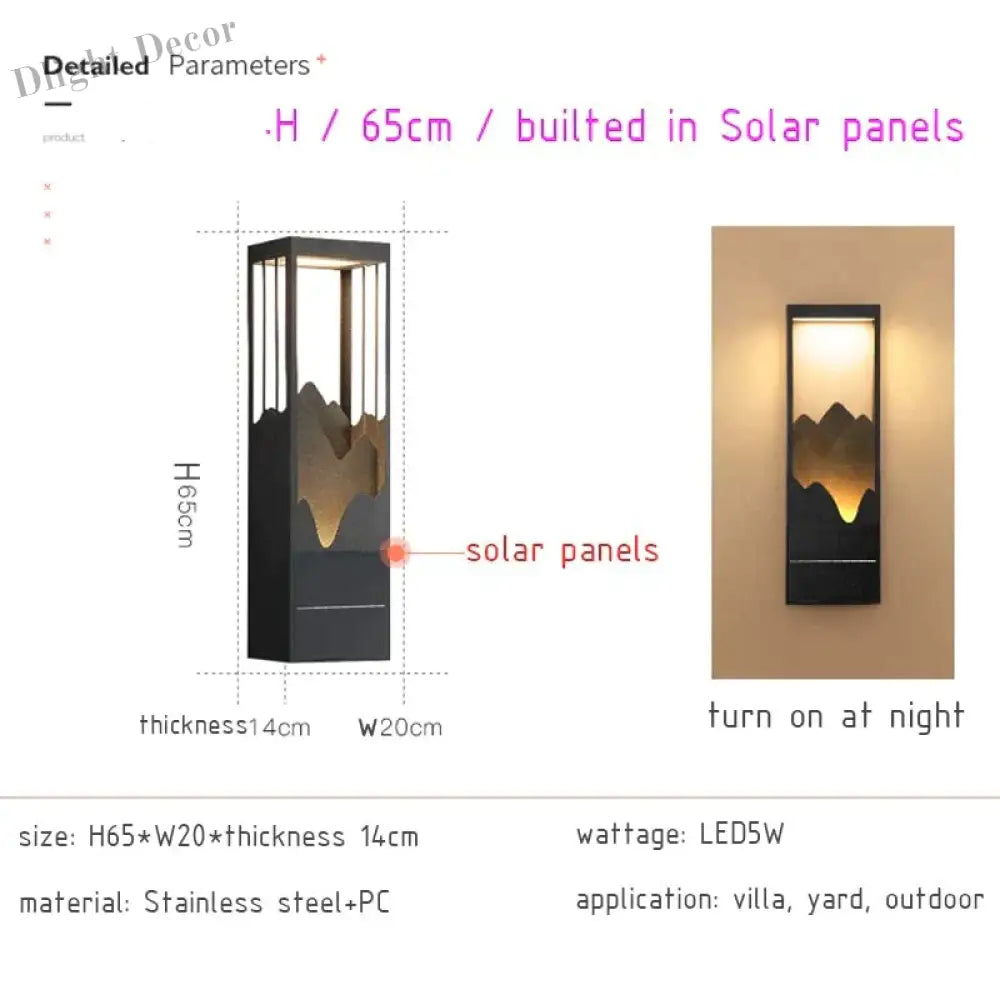 Anaïs’s Waterproof Solar Led Outdoor Light - Chic Garden And Street Lamps H65Cm Solar Panel B Wall