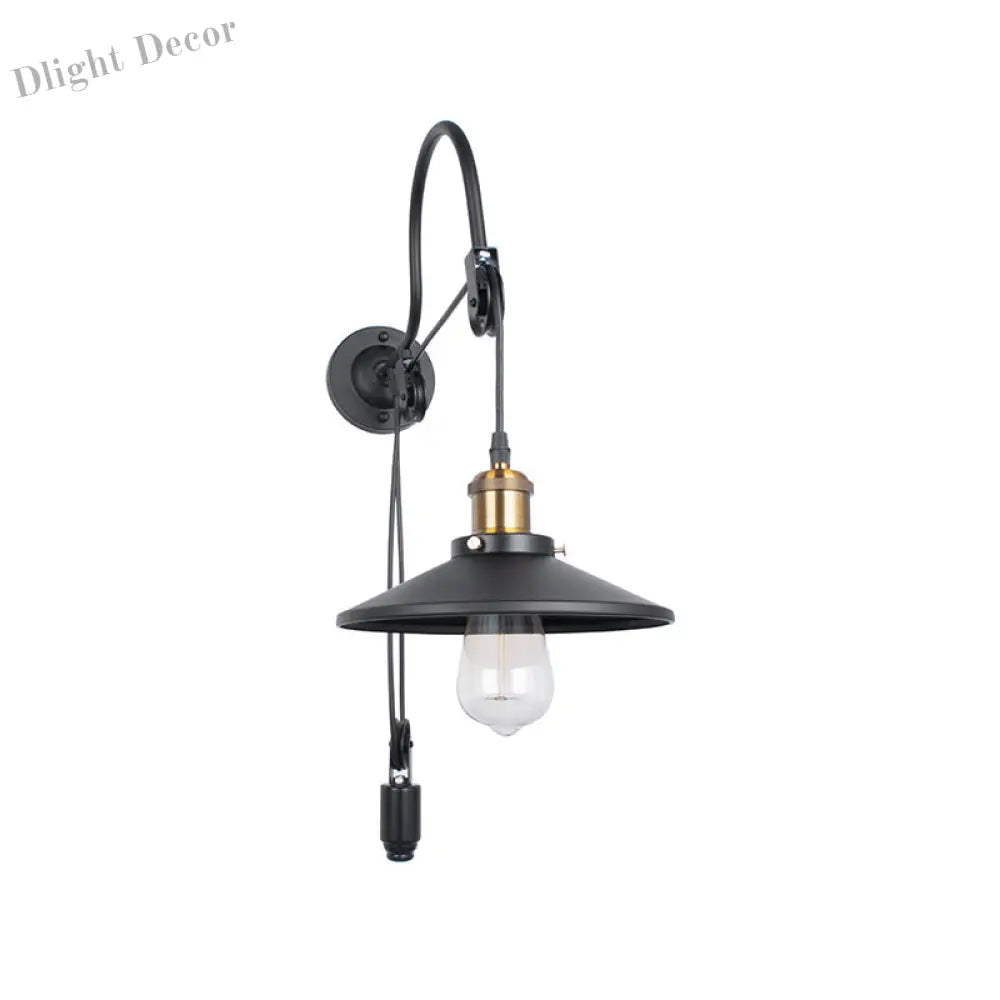 Anastasia: Black Metal Sconce Light With Pulley Wall Light