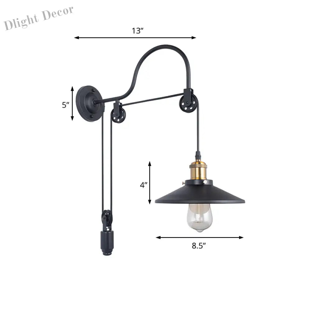 Anastasia: Black Metal Sconce Light With Pulley Wall Light