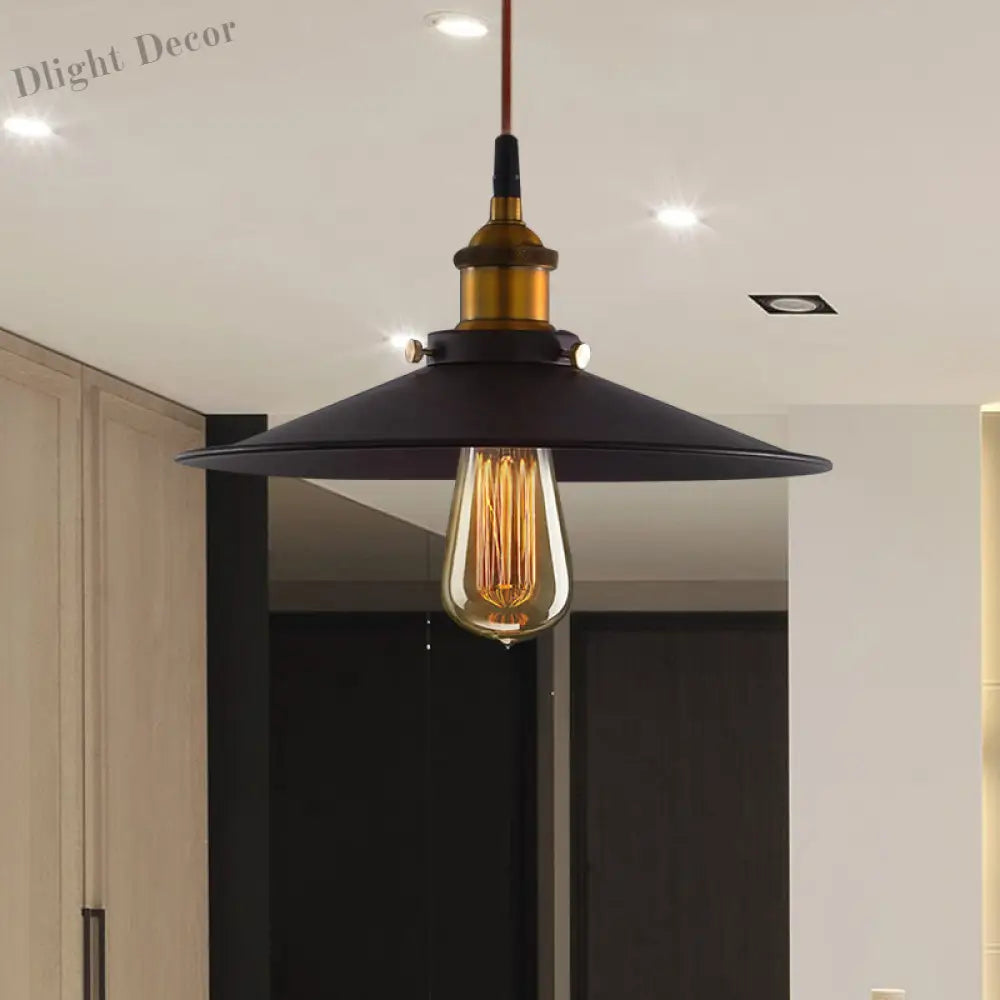 Andrea Metal Pendant Light With Pulley - Black Flare Design For Living Room