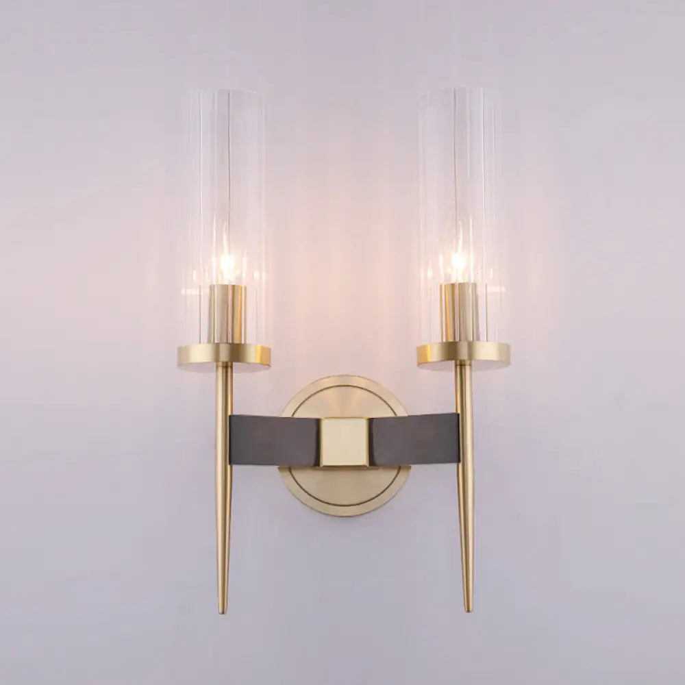 Angelina Elegance Meets Warm Illumination: The Gold Fluted Glass Wall Light 2 / Brass Wall Lamp