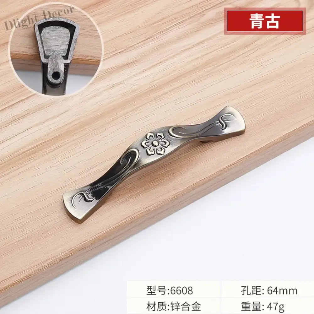 Antique Bronze Cabinet Handles - Vintage Zinc Alloy Drawer Pulls for Furniture 6608 64mm Handles