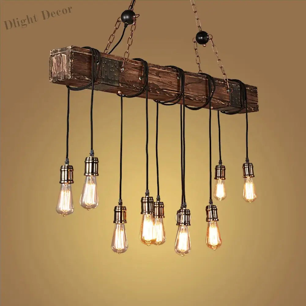 Antique Industrial Retro Wood E27 Led Ceiling Chandelier - Creative Vintage Pendant Lighting For