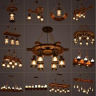 Antique Industrial Retro Wood E27 Led Ceiling Chandelier - Creative Vintage Pendant Lighting For