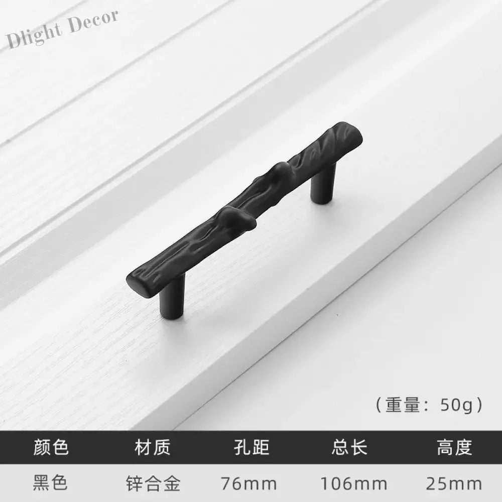 Antique Tree Pole Kitchen Drawer Handles - Zinc Alloy Cabinet Knobs in Bronze Gold and Black Black 76mm Handles