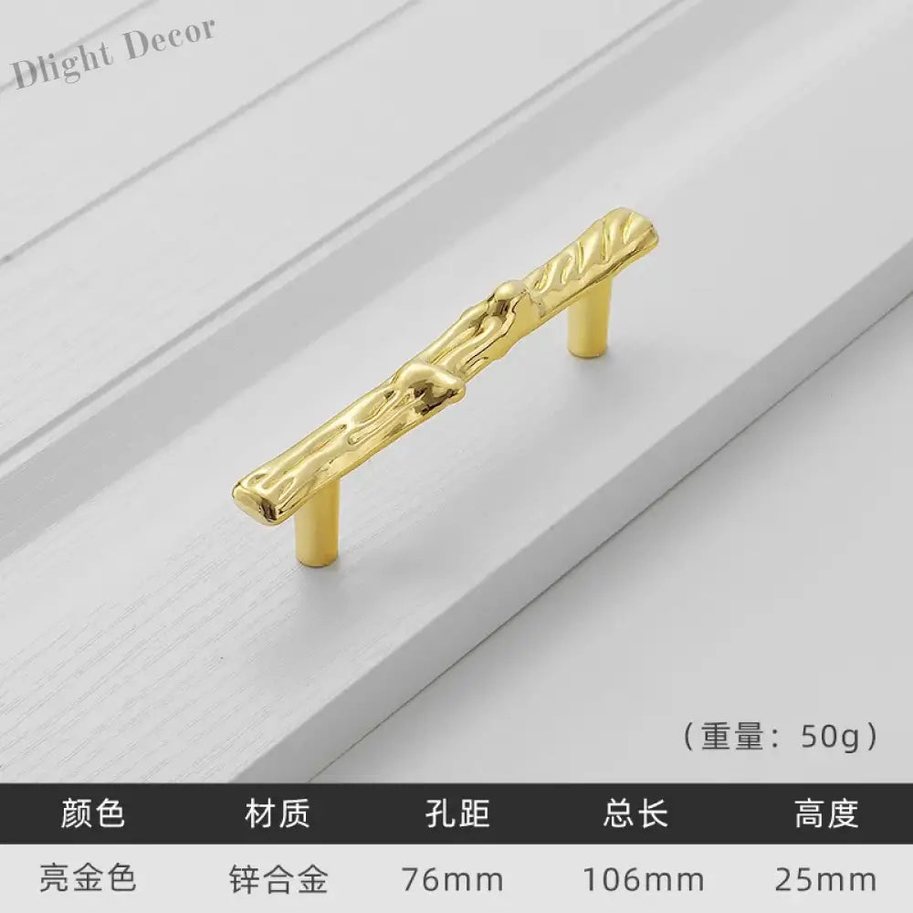 Antique Tree Pole Kitchen Drawer Handles - Zinc Alloy Cabinet Knobs in Bronze Gold and Black Bright gold 76mm Handles