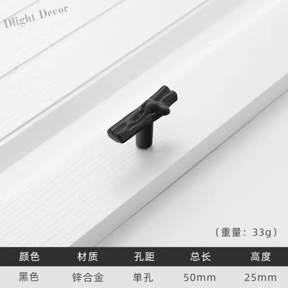 Antique Tree Pole Kitchen Drawer Handles - Zinc Alloy Cabinet Knobs in Bronze Gold and Black Black T Handles