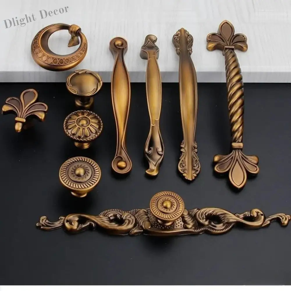 Antique Yellow Bronze Cabinet Handles - Brushed Vintage Drawer Pulls for Kitchen and Wardrobe Doors Handles