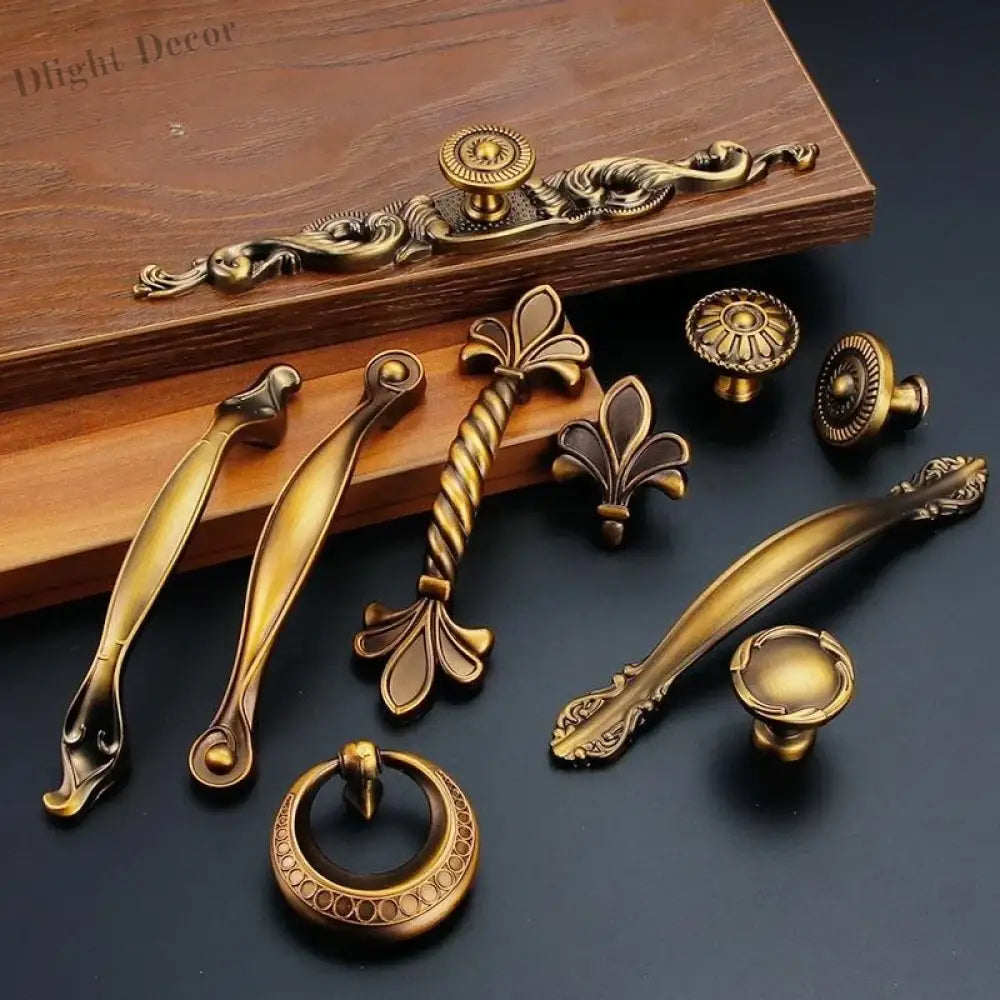 Antique Yellow Bronze Cabinet Handles - Brushed Vintage Drawer Pulls for Kitchen and Wardrobe Doors Handles