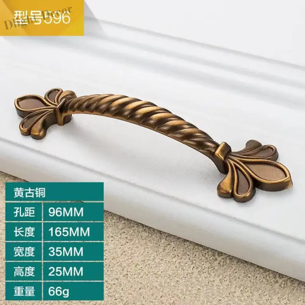 Antique Yellow Bronze Cabinet Handles - Brushed Vintage Drawer Pulls for Kitchen and Wardrobe Doors 596 96mm Handles