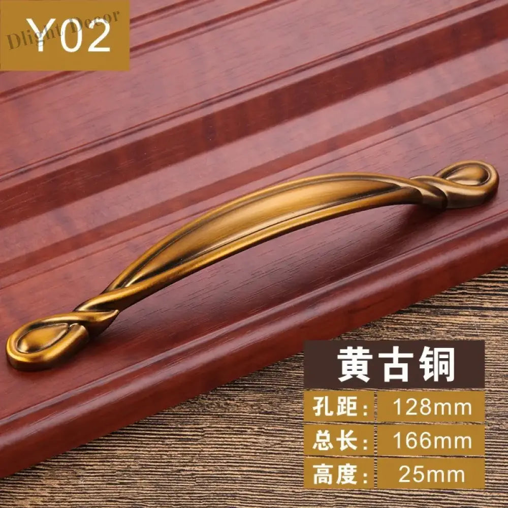 Antique Yellow Bronze Cabinet Handles - Brushed Vintage Drawer Pulls for Kitchen and Wardrobe Doors Y02 128mm Handles