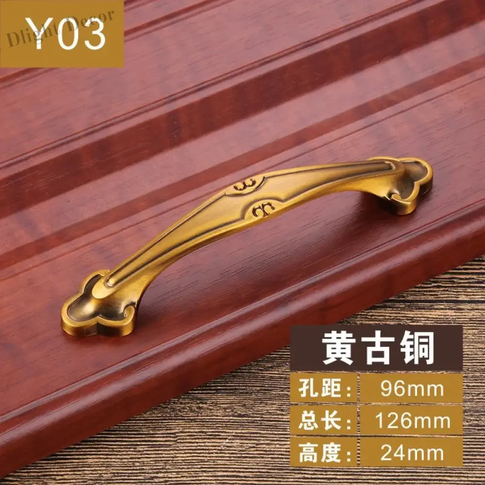 Antique Yellow Bronze Cabinet Handles - Brushed Vintage Drawer Pulls for Kitchen and Wardrobe Doors Y03 96mm Handles