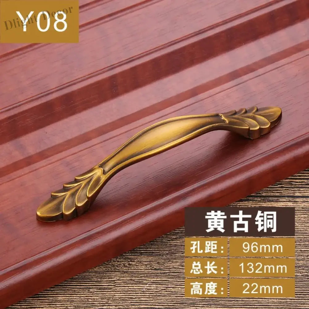 Antique Yellow Bronze Cabinet Handles - Brushed Vintage Drawer Pulls for Kitchen and Wardrobe Doors Y08 96mm Handles