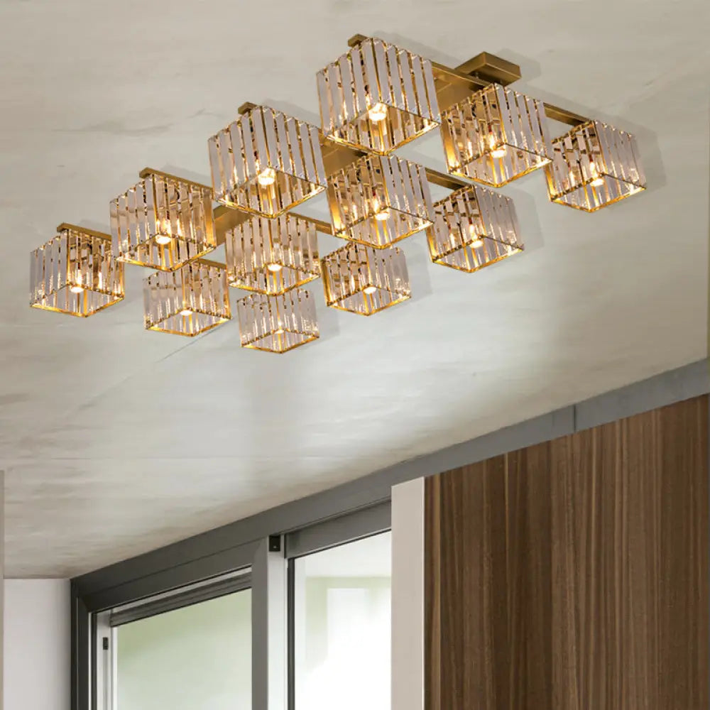 Anya’s Modern Crystal Chandelier - Square Design 12 / Gold Ceiling Light