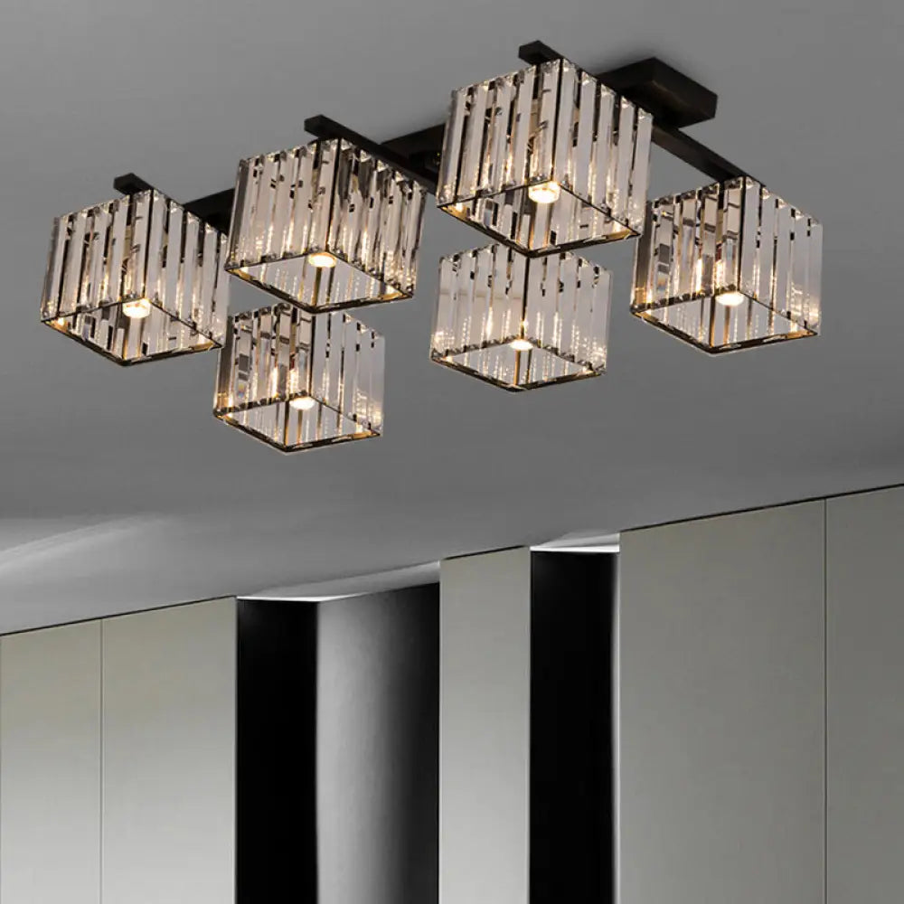 Anya’s Modern Crystal Chandelier - Square Design 6 / Black Ceiling Light