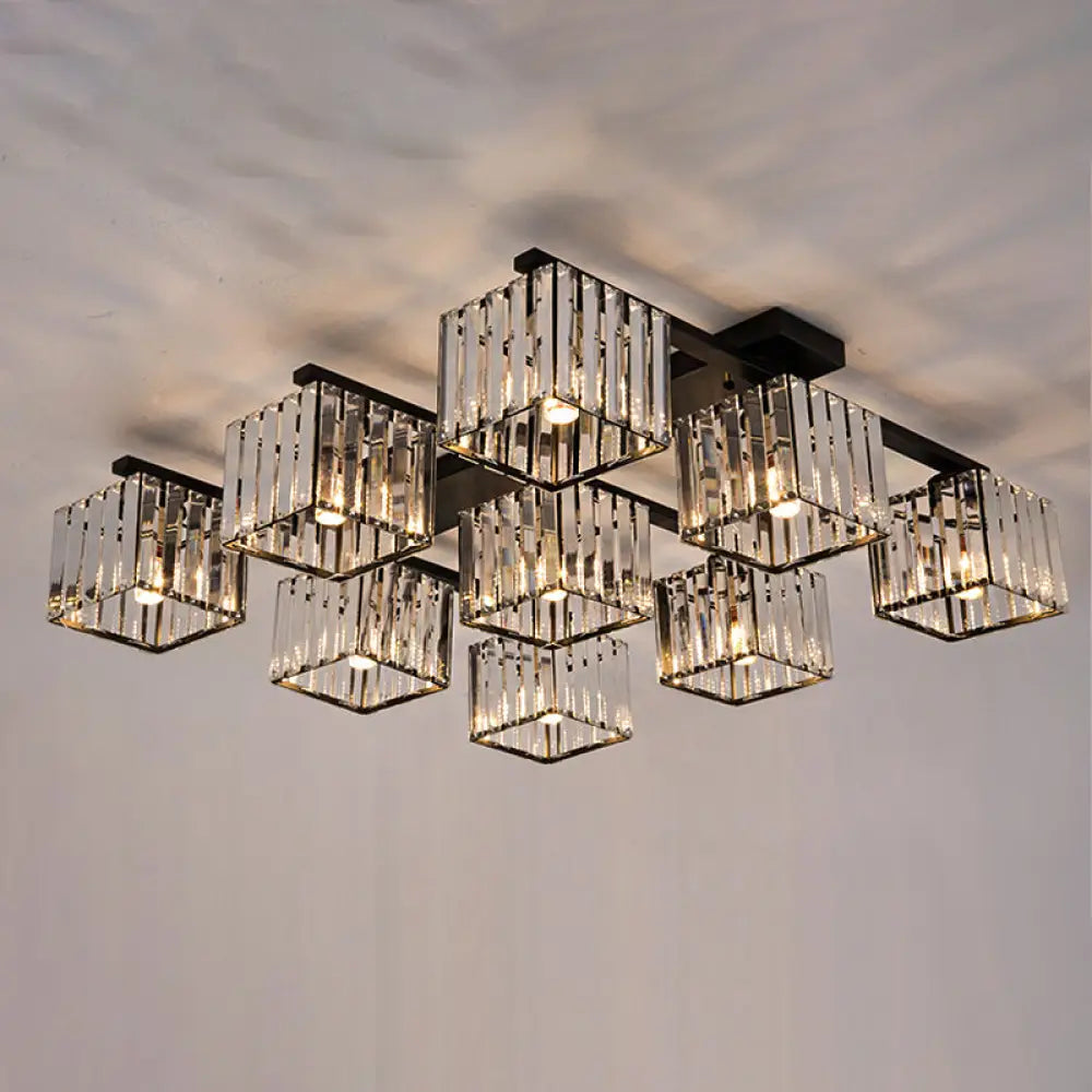 Anya’s Modern Crystal Chandelier - Square Design 9 / Black Ceiling Light