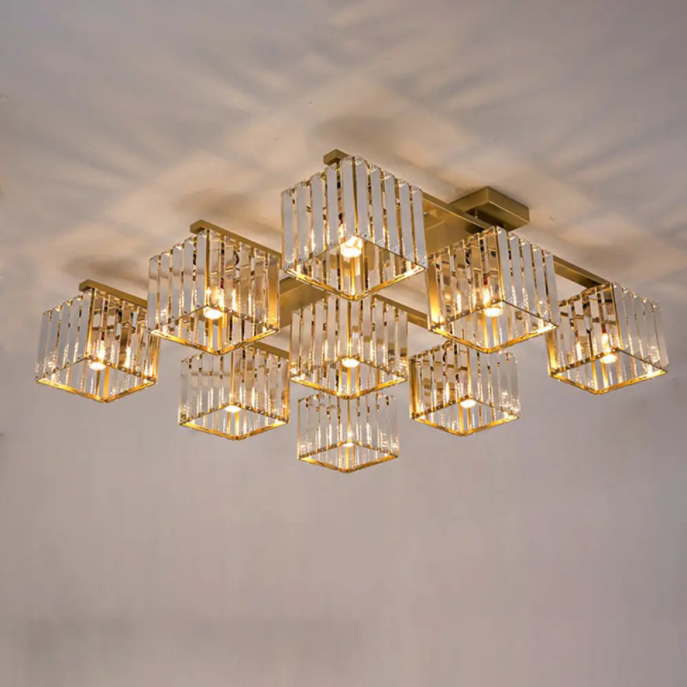 Anya’s Modern Crystal Chandelier - Square Design 9 / Gold Ceiling Light