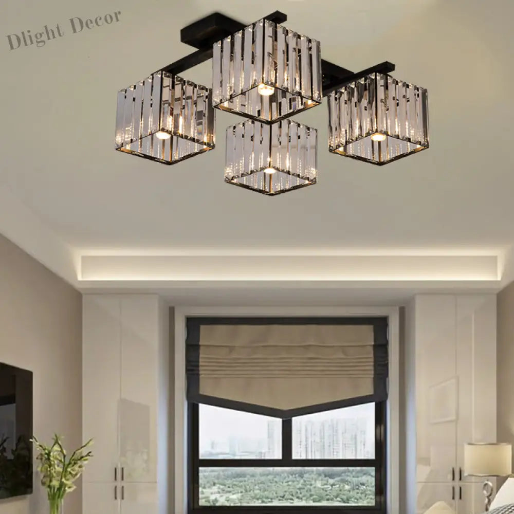 Anya’s Modern Crystal Chandelier - Square Design Ceiling Light