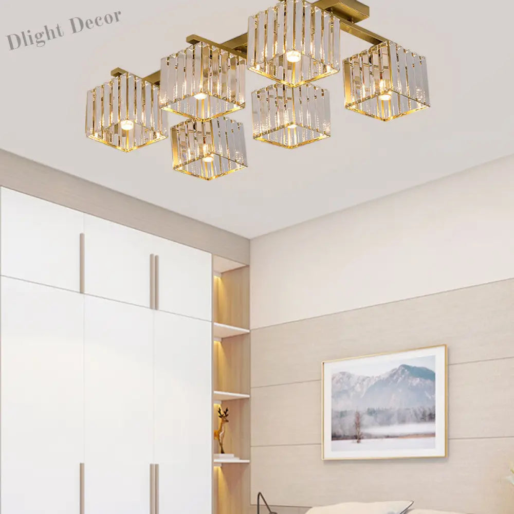 Anya’s Modern Crystal Chandelier - Square Design Ceiling Light