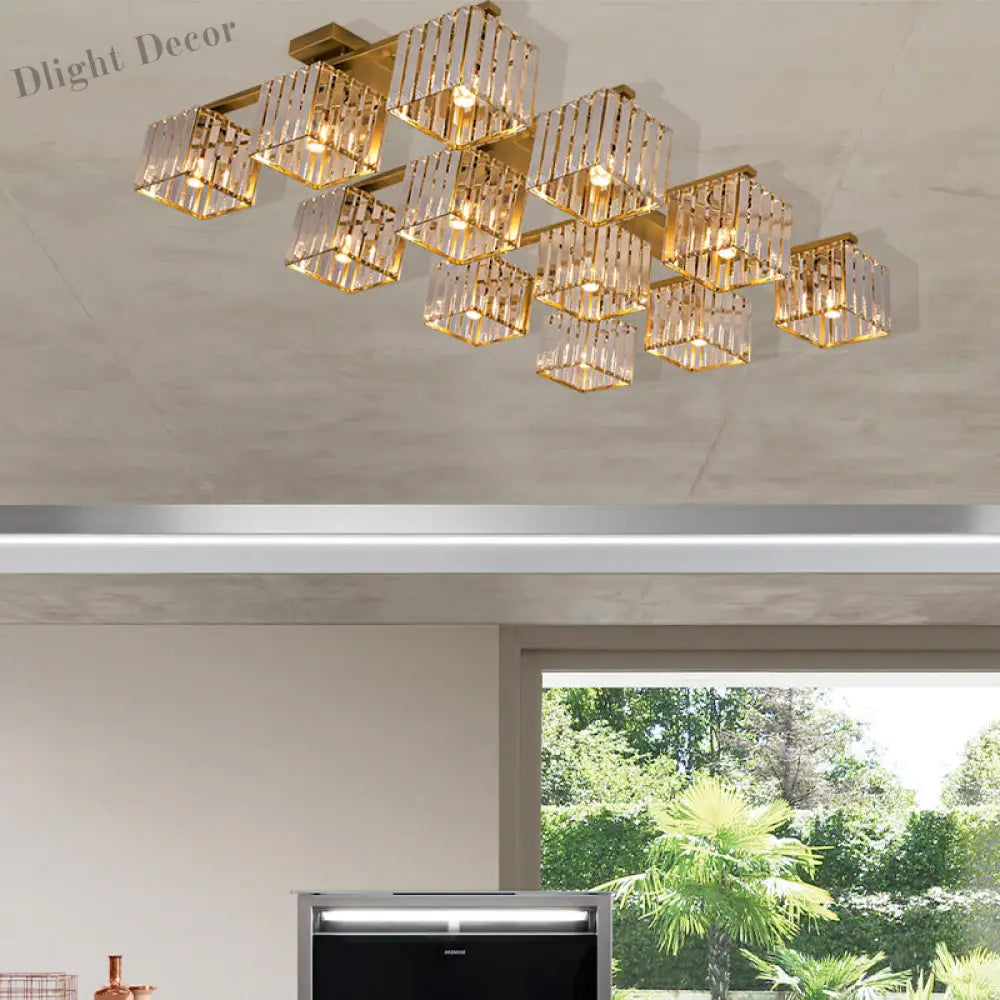 Anya’s Modern Crystal Chandelier - Square Design Ceiling Light